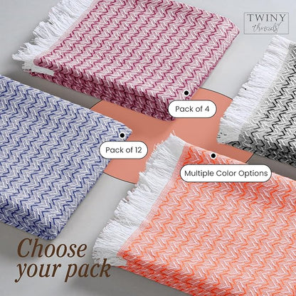 TWINY threads Dish Towel Chevron Design Assorted Colors, Premium Large 100% Cotton Kitchen Linen Set, Quick Drying Absorbent Wash Rags, Reusable Washable for Daily Cleaning, 4 Pack, 16 x26 Inch