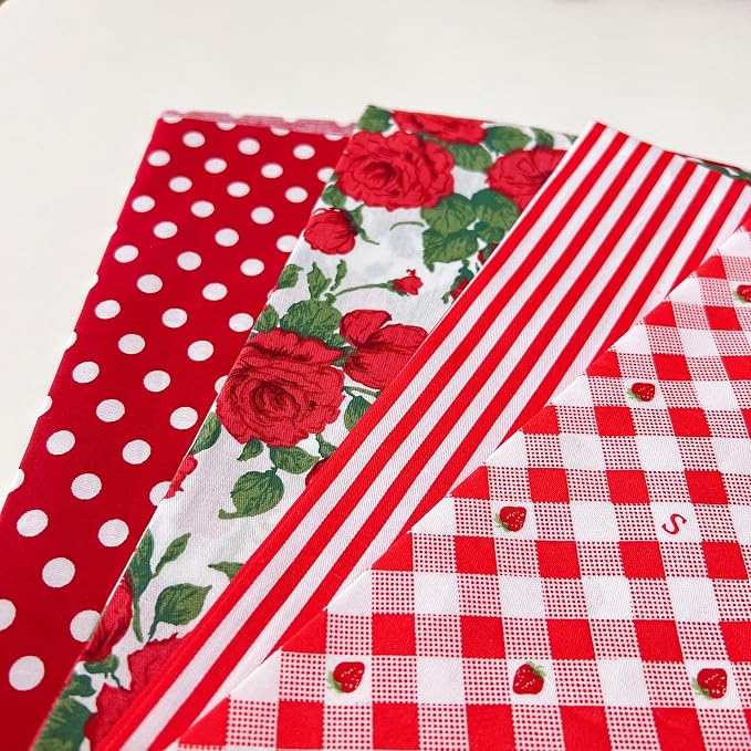 7Pcs 20" x 20" Cotton Fabric DIY Making Supplies Quilting Patchwork Fabric Fat Quarter Bundles DIY for Quilting Cotton Patchwork Cushions (Red, 20 x 20 inches)