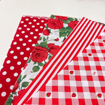 7Pcs 20" x 20" Cotton Fabric DIY Making Supplies Quilting Patchwork Fabric Fat Quarter Bundles DIY for Quilting Cotton Patchwork Cushions (Red, 20 x 20 inches)