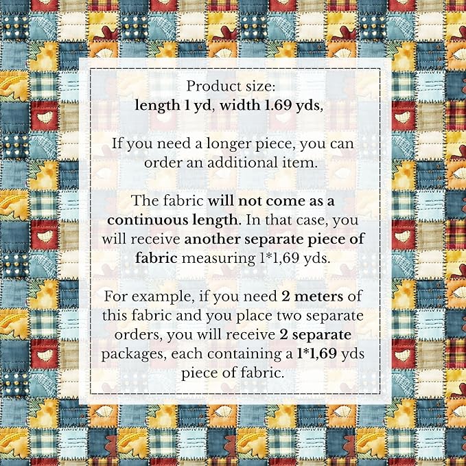 Patchwork Cotton Fabric Panel 61 x 36.6 Inches, Rustic Quilt Style Squares with Heart Motifs, Multicolor Vintage Design, 100% Cotton 140 GSM