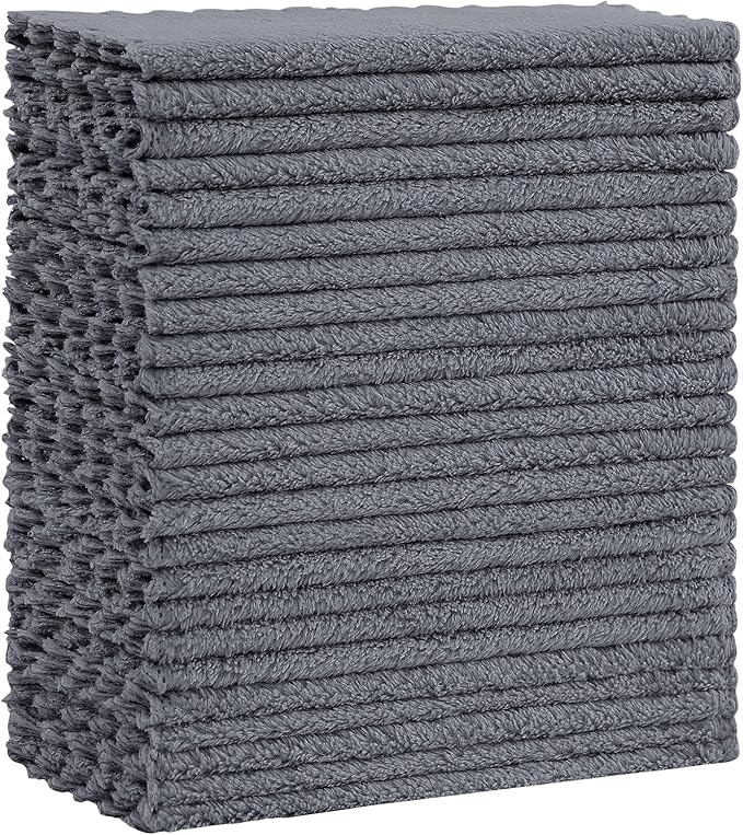 Kitinjoy 24 Pack Kitchen Cloths Dish Towels (7" x 9", Grey), Super Soft and Absorbent Dish Cloths, Nonstick Oil Fast Drying Coral Velvet Microfiber Cleaning