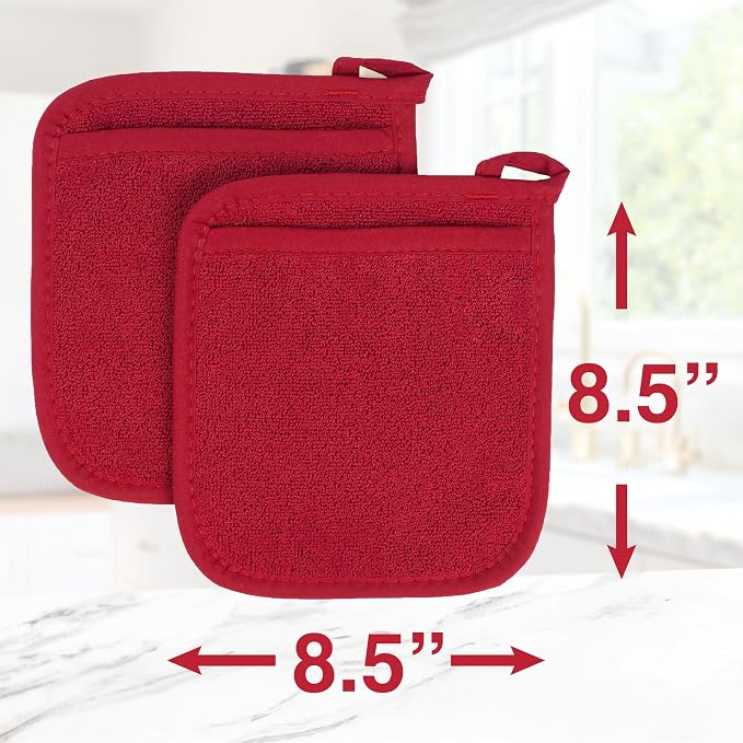 RITZ Terry Pocket Mitt & Hot Pad: Unparalleled Heat Resistant, Durable 100% Cotton – Ergonomically Designed for Optimal Grip – Easy-Care Machine Washable – 2-Pack, Paprika