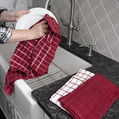Ritz Premium 3-Pack Kitchen Towel & 6-Pack Dish Cloth Set - Highly Absorbent, Super Soft, Long-Lasting, 100% Cotton Terry Drying Cleaning Cloths, Paprika