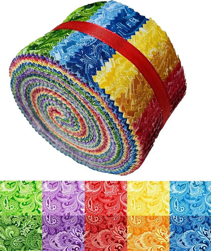 40 Strip Jelly Roll Fabric Strips for Sewing, 100% Cotton Fabric for Quilting Crafting, Precut Bundles, Patchwork Precut Quilt Squares-2.5" x 44" Paisley