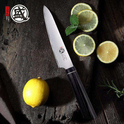 MITSUMOTO SAKARI 5.5 Inch Japanese Paring Knife, Hand Forged VG-10 Steel, Precision Fruit & Vegetable Cutter with G10 Handle (Sandalwood Box Included)