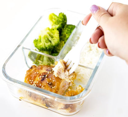 Glass Meal Prep Containers - 4-Pack 35 Oz. 3 Compartment Bento Box Lunch Containers | Bento Lunch Box Portion Control Containers | 3 Compartment Food Containers