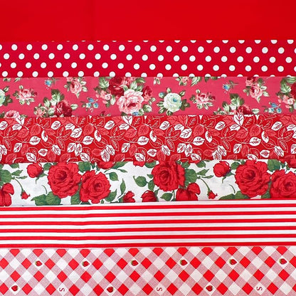 7 pcs 20" x 20" Cotton Fabric DIY Making Supplies Quilting Patchwork Fabric Fat Quarter Bundles DIY for Quilting Cotton Patchwork Cushions (red Flowers, 20" x 20")