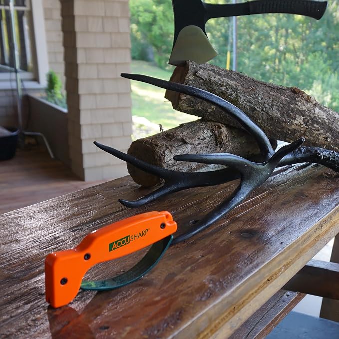 AccuSharp Knife Sharpener, Ergonomic Comfortable Handle, Compact & Easy to Use, Restore and Hone Straight & Serrated Knives, Blaze Orange