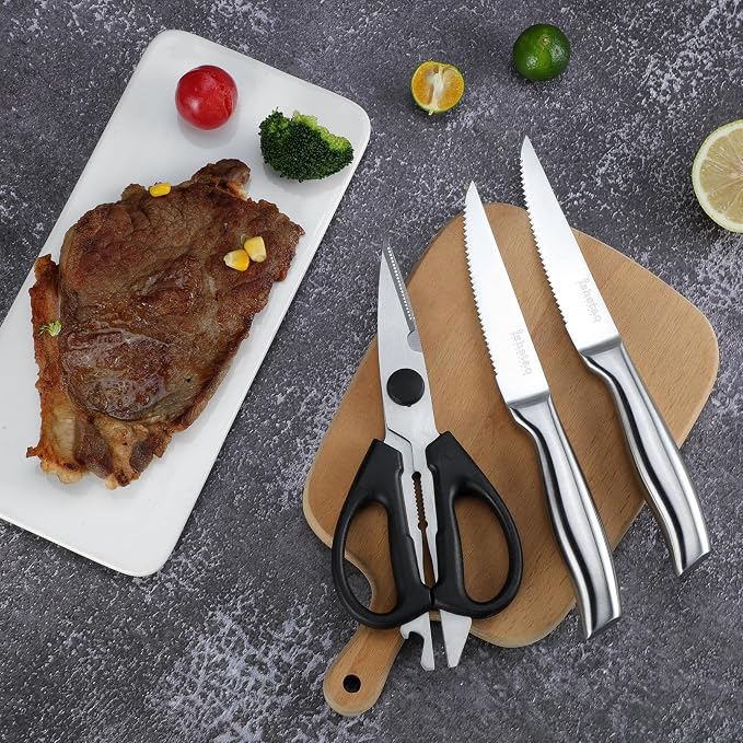 Knife Sets for Kitchen with Block, 15 Piece Kitchen Knife Set, Ultra Sharp Chef Knife Set for Kitchen, High Carbon Stainless Steel Knife Block Set with Sharpener, Silver