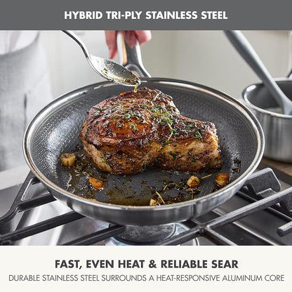GreenPan Hybrid 6-Piece Frying Pan Set (8, 10, 12-inch Skillets with Glass Lids), Ceramic Nonstick with Tri-Ply Stainless Steel, Induction & All Cooktop Compatible, Dishwasher & Oven Safe, Silver