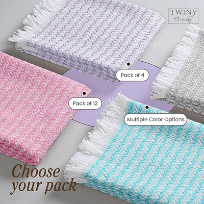 TWINY threads Kitchen Dish Towel Chevron Weave Mixed Color Pack, Premium 100% Cotton Kitchen Linen Set, Absorbent Quick Drying Dish Rags, Washable Reusable Multi Purpose, Set of 4, 16x26 Inches