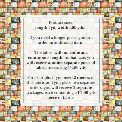 Patchwork Cotton Fabric Panel 61 x 36.6 Inches, Scandinavian Heart Pattern Quilt Style, Multicolor Rustic Design, 100% Cotton 140 GSM