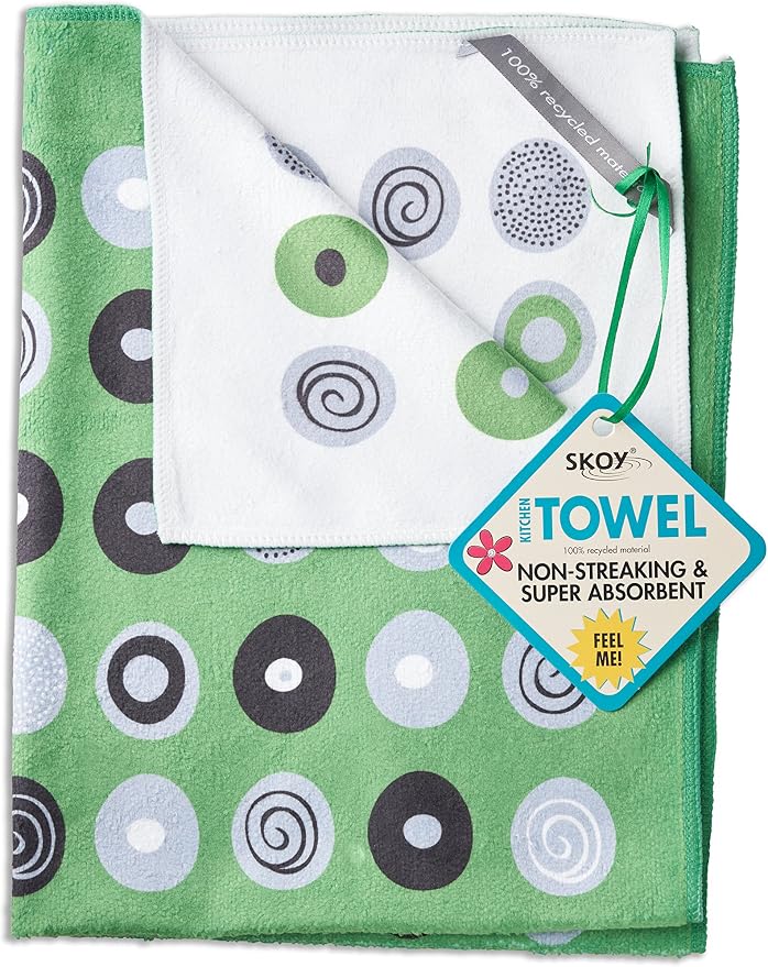 Skoy Cleaning Bundle - Cloth, Scrub, Green Towel and Sink Holder – Environmentally Friendly, Kitchen & Household Use, Plastic-Free Packaging, Great Gift Idea!