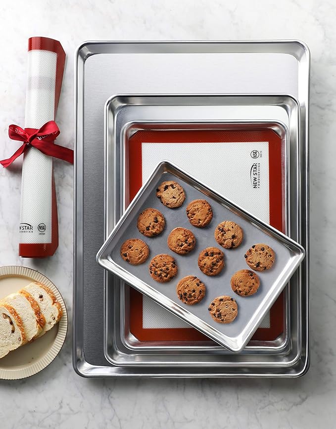 New Star Foodservice Commercial-Grade 18-Gauge Aluminum Sheet Pan/Bun Pan, Quarter Size, 9 x 13 x 1 inch