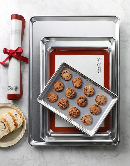 New Star Foodservice Commercial-Grade 18-Gauge Aluminum Sheet Pan/Bun Pan, Quarter Size, 9 x 13 x 1 inch