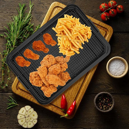 Air Fryer Basket for Oven, OPENICE 18.6" x 12.8" Air Fryer Basket and Tray Set, Extra Large Stainless Steel Air Fryer Pan Crisper Tray for Crisping Fried, Chicken, Bacon - Black