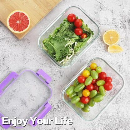 10 Pack Borosilicate Glass Meal Prep Containers with Locking Lids, Glass Food Storage Containers Set, Airtight Lunch Bento Boxes, BPA-Free & Leak Proof, 36oz & 14oz, Freezer, Oven Safe-Purple