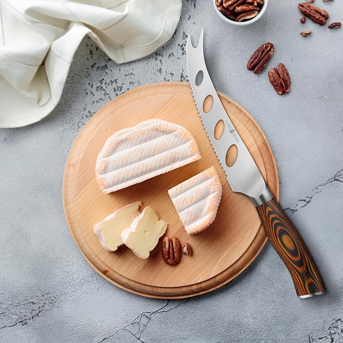 TUO Cheese Knife, Tomato Knife 5.5" Serrated Blade, High Carbon German Steel, Mutil-Use Non Stick Design, Pakkawood Handle - Fiery Phoenix Series