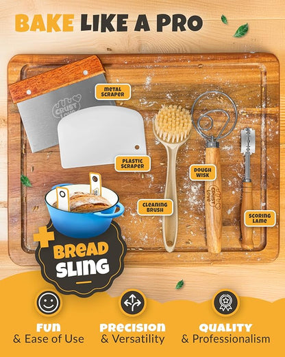 CRUSTLOVE Dutch Oven for Bread Baking - incl. Sourdough Bread-Baking Supplies like Banneton Bread-Proofing Basket - 5QT Enameled Cast Iron Bread-Oven with Lid, Bread-Pan Sour Dough Starter Kit