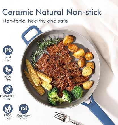 SENSARTE 14 Pcs Pots and Pans Set Nonstick, Non toxic Ceramic Cookware Set with Nanoscale Dense Coating, High Heat Resistant Induction Cookware, Healthy Kitchen Cooking Set, PFOA/PFAS/PTFE Free