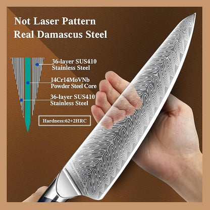 Classic Damascus Chef's Knife 8”, Thin, Light Super Sharp Kitchen Knife, Japanese Damascus Kitchen Knife for All-Around Food Preparation, Professional Resin Handle Chef Knife