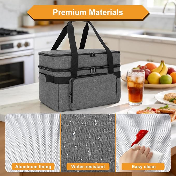 LUXJA Programmable Slow Cooker Carrying Bag Compatible with Hamilton Beach Crock Pot, 6-8 Quart Oval Slow Cooker Carrier for Crockpot with Casserole Dish Section, Gray