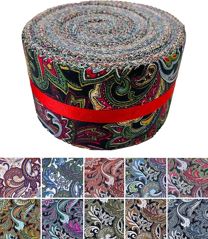 40 Strip Jelly Roll Fabric Strips for Sewing, 100% Cotton Fabric for Quilting Crafting, Precut Bundles, Patchwork Precut Quilt Squares-2.5" x 44" Dark Paisley