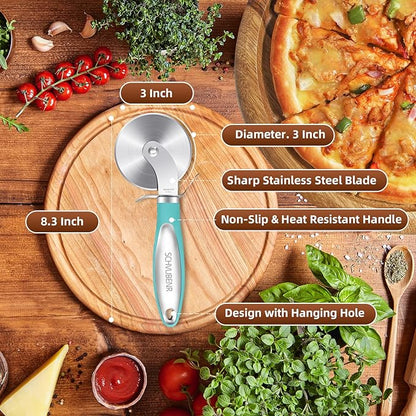 SCHVUBENR Premium Pizza Cutter Wheel - Ultra Sharp Stainless Steel Pizza Slicer with Non-Slip Soft Grip Handle - Multi-Purpose Cutter for Pizza, Dough & Pastry - Dishwasher Safe, Easy to Clean - Blue