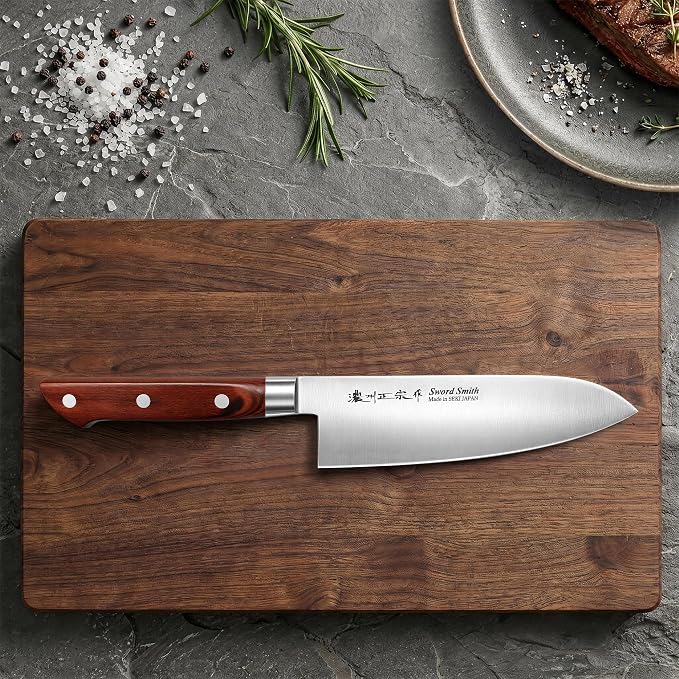 6.7 Inch Santoku Knife, Made in Japan, Full Tang High Carbon Molybdenum Stainless Steel Japanese Chef Knife with Pakkawood Handle,Kitchen Knife for Slicing Meat & Vegetables