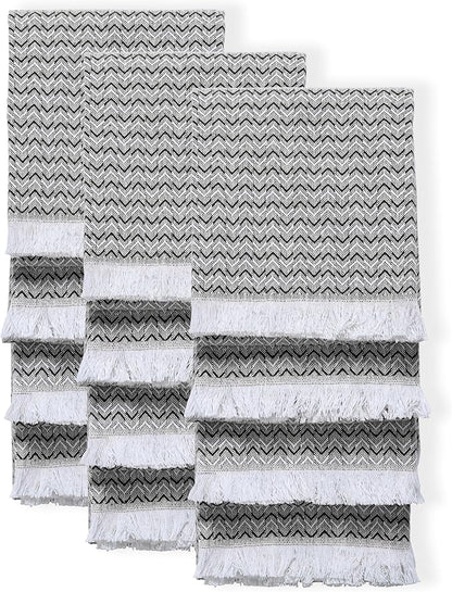TWINY threads Kitchen Towel Chevron Weave, Premium Kitchen Linen Set, Large 100% Cotton Dish Rags, Absorbent Quick Drying for Daily Use, Washable Reusable, Set of 12, 16x26 Inches, Black