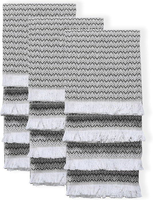 TWINY threads Kitchen Towel Chevron Weave, Premium Kitchen Linen Set, Large 100% Cotton Dish Rags, Absorbent Quick Drying for Daily Use, Washable Reusable, Set of 12, 16x26 Inches, Black