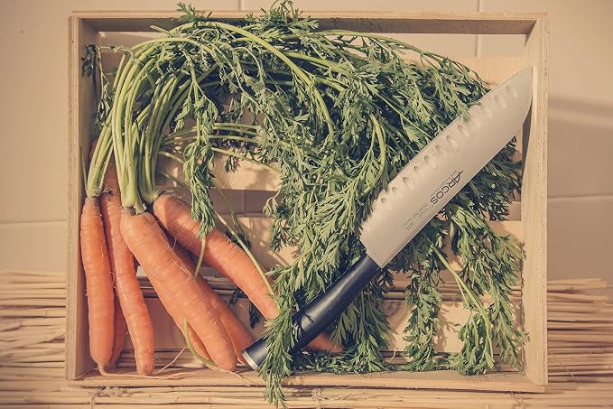 Arcos Santoku Knife 7inch - Blade Nitrum Stainless Steel 180mm - Japanese Kitchen Knife for Fish, Meat and Vegetables - Handle Polypropylene - Classical design and finish - Series Tango - Black Color