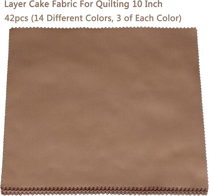 Nodsaw 42Pcs Solid Cotton Fabric Squares 10x10 inch, Layer Cake Fabric for Quilting 10 inch, Solids Brown White Cream Ivory Natural Layer Cakes 10 inch Squares for Quilting, Sewing, Quilt, and Crafts