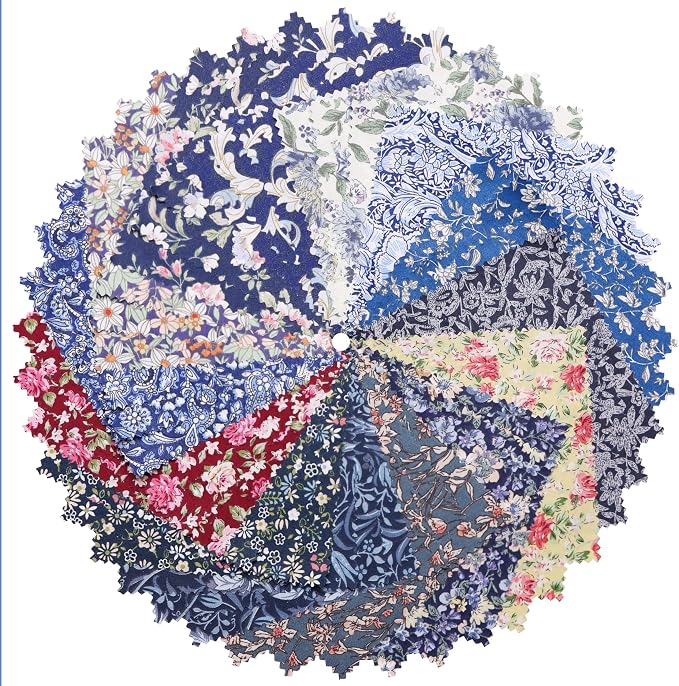 Nodsaw 42Pcs Vintage Floral Print Cotton Fabric Squares 5x5 for Quilting, Sewing, Quilts, Bags, and Crafts, Charm Packs for Quilting 5 inch, Dark Floral Charm Pack Fabric