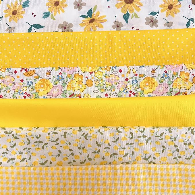7 pcs 20" x 20" Cotton Fabric DIY Making Supplies Quilting Patchwork Fabric Fat Quarter Bundles DIY for Quilting Cotton Patchwork Cushions (Yellow Flower, 20" x 20")