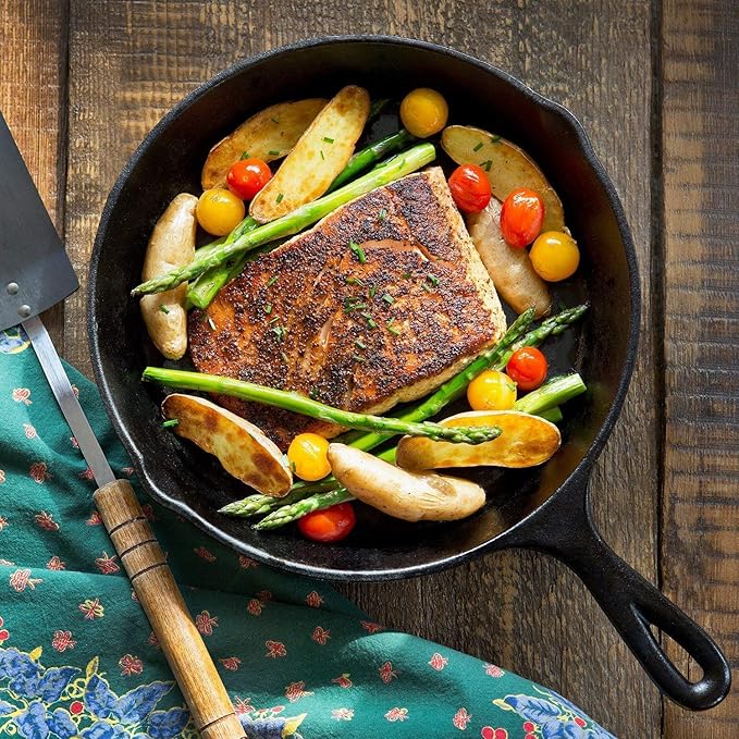 Cast Iron Skillet 3-Piece Set w/Cookbook - Heavy-Duty Professional Restaurant Chef Quality Pre-Seasoned Pan Cookware - 10", 8", 6" Pans - For Frying, Saute, Cooking, Pizza - Black