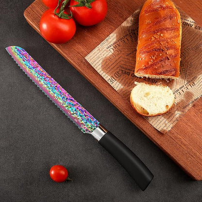 Rainbow Titanium Knife Set, Sharp Stainless Steel Knives Set with Acrylic Block,Sharpener, 6 Steak Knives, Cutlery Knife Block Set, Chef Quality for Home & Pro Use, Best Gift, Black Handle