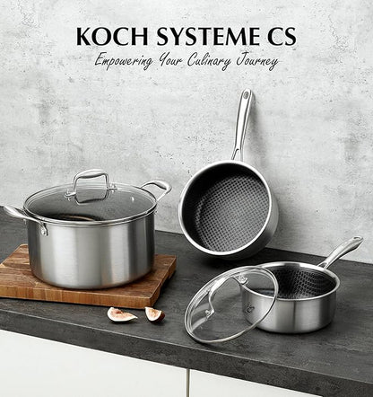 KOCH SYSTEME CS Stainless Steel Saucepan Set 6 Piece, 2QT+3QT+8QT Hybrid Nonstick Stainless Steel Pots Set, Triply Stainless Steel Pots, PFOA Free, Pot Sets Induction Compatible