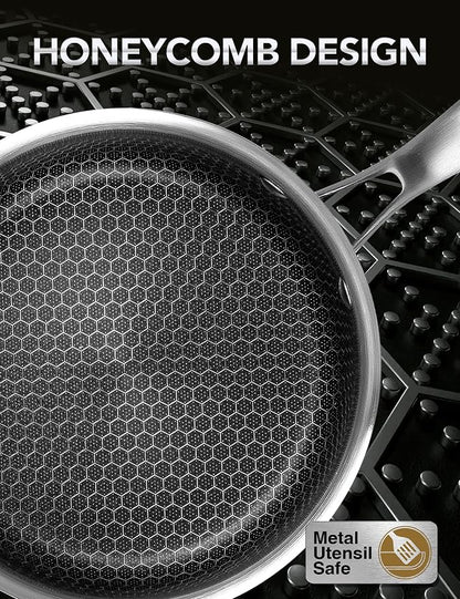 MICHELANGELO 6 Pcs Tri-ply Stainless Steel Pot Set, 2QT & 3QT & 8QT Pot with Lids, Nonstick HoneyComb Interior Cooking Pot Set, Compatible with All Cooktops, Oven & Dishwasher Safe