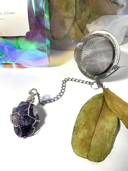 Soursop Gravoila Leaf Tea PLUS Tea Infuser w/Gemstone Charm Combo | 304 Stainless Steel | 2 Inch Tea Ball | 25 Tea Servings (Soursop Leaf Tea - 50 Leaves | 25 Servings)