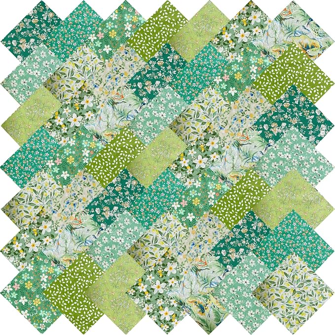 HANPATQUI 50PCS 8 x 8 inch Green Printed 100% Cotton Fat Quarters Fabric for Sewing and Quilting Bundles Precut Fabric Square for DIY Craft Patchwork