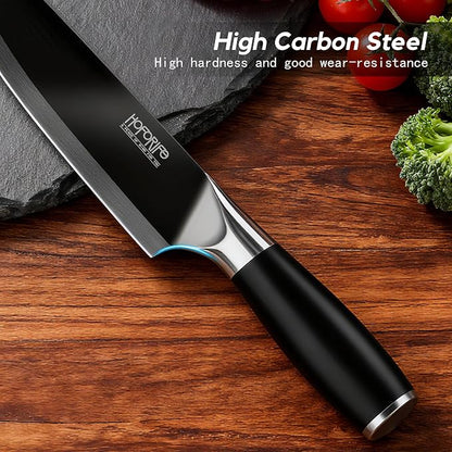 8"/20cm Chef's Knife, Japanese Hand Forged Chefs Knife High Carbon Steel Core with wooden Ergonomic Handle, Gift Box & Knife Sheath (Black)