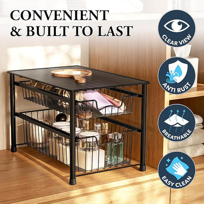 Simple Houseware Stackable Sliding Basket Organizer Drawer, Black, 2-Tier