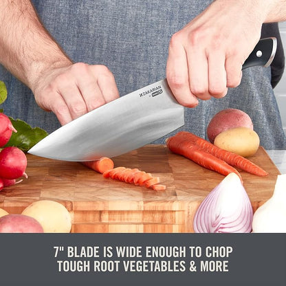 Zakarian by Dash 7" Chef Grade German Steel Rocking Chef Knife with Sheath for Chopping and Slicing - Black
