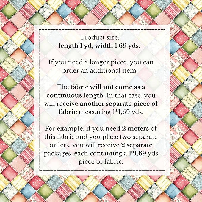 100% Cotton Fabric by the Yard – Turkish Quality Quilting & Sewing Fabric, 1 Yard x 1.69 Yards Wide, Patchwork Cotton for Crafts