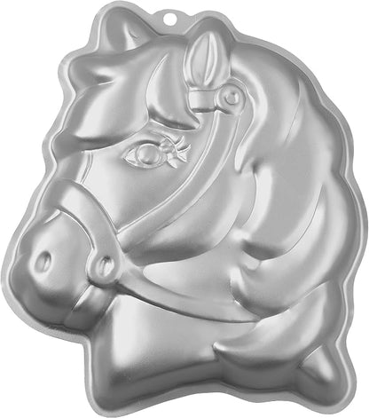 Wilton Party Pony Cake Pan, Aluminum Shaped Bakeware for Kids’ Cakes, Durable, Even Heating, Rust-Resistant, Includes Decorating Guide, Package May Vary