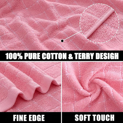 Mordimy 100% Cotton Terrycloth Kitchen Towels and Dishcloths Sets, Soft and Absorbent Checkered Dish Towels, Quick Drying Dish Rags for Washing Dishes, 4 Pack 16" x 26" & 4 Pack 12" x 12", Pink