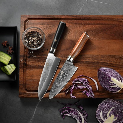 Klaus Meyer Damascus Chef Knife 6.5 Inch Rosewood Handle Chef Knife Ultra Sharp Santoku Knife, Gift For Women Men