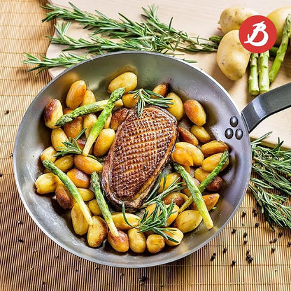 de Buyer MINERAL B Carbon Steel Grill Pan - 12.5” Diameter - Ideal for Grilling & Browning Meat - Naturally Non-Stick Finish - Made in France