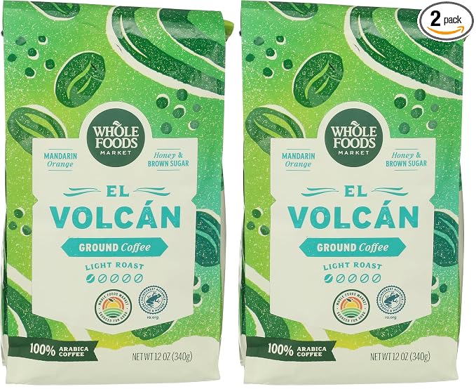 WHOLE FOODS MARKET El Volcan Ground Coffee, 12 OZ (Pack of 2)